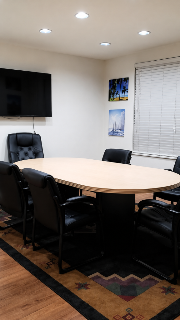 Shared conference room included with office suites for rent in Valparaiso at Courthouse Square Office Lofts